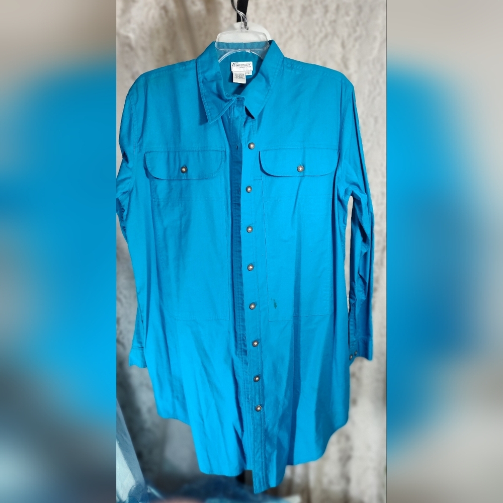 Florissant NY Cotton Long Shirt or Mini Dress Gorgeous Pacific Blue. Nwot